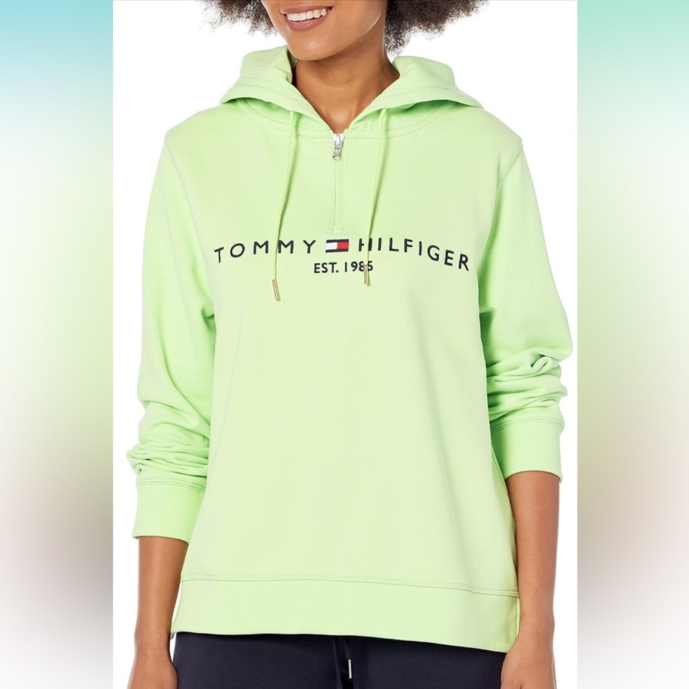 Tommy Hilfiger Logo Hoodie Sweatshirt – Deep Sea Lime (Light Green), Small, NWT